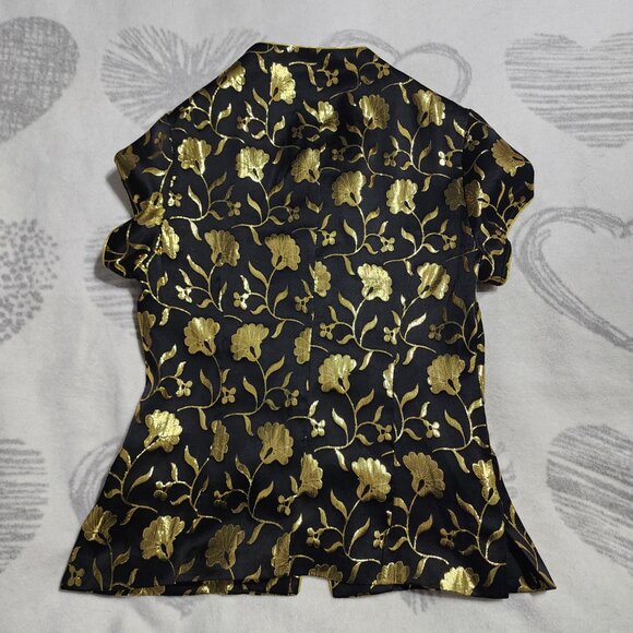 100% Silk Women's Black and Gold Chinese Blouse Tang/Hangzhou - Picture 3 of 5